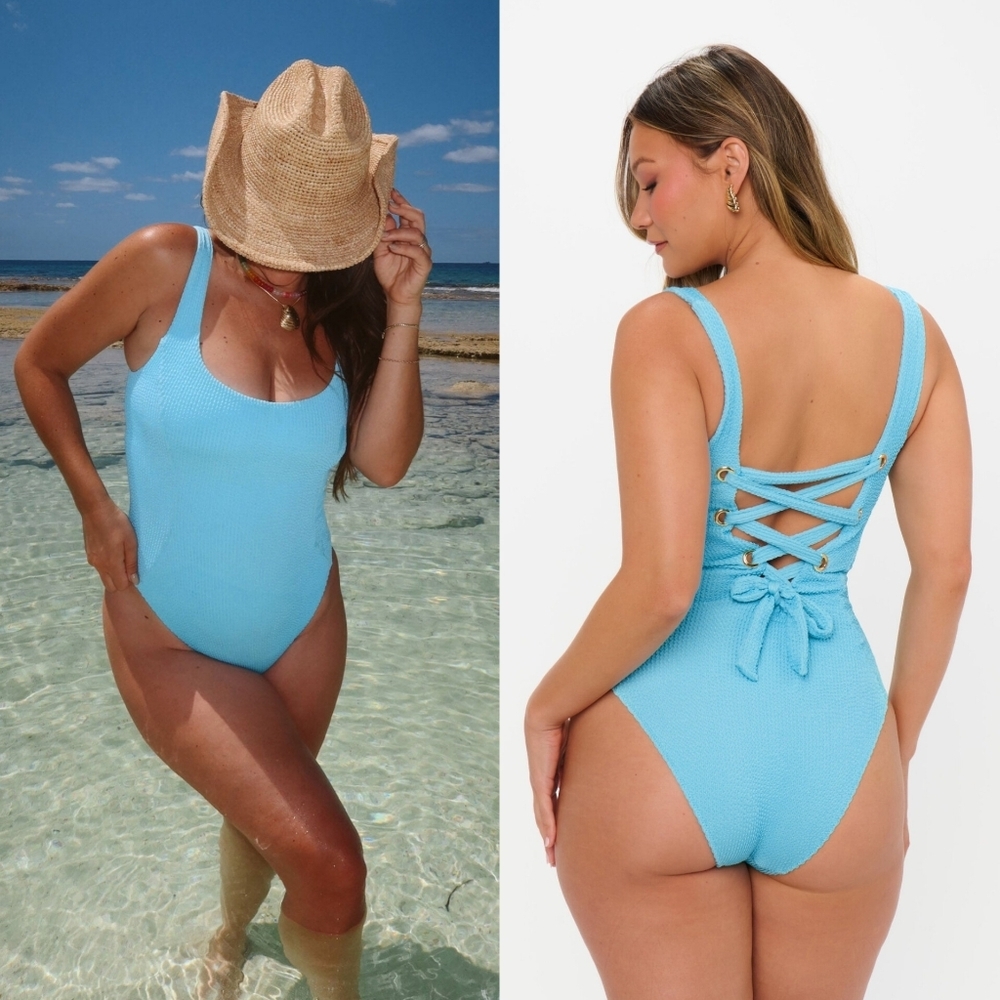 Show Me Your MuMu Sky Blue Textured One-Piece Swimsuit